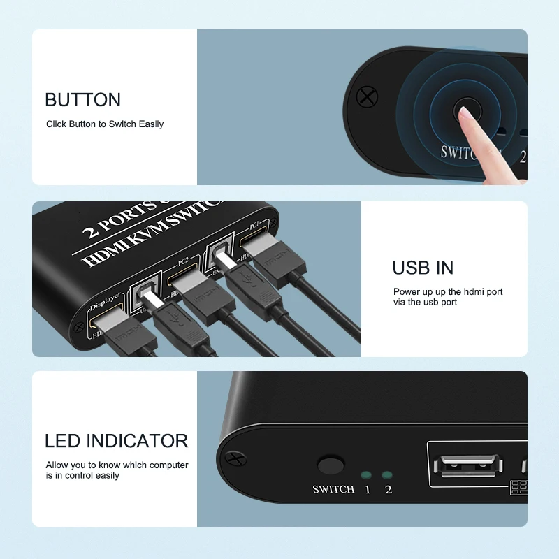 Conmutador multifuncional 4K de alta definición HDMI KVM, conmutador Manual de 2 puertos USB, divisor de teclado y ratón