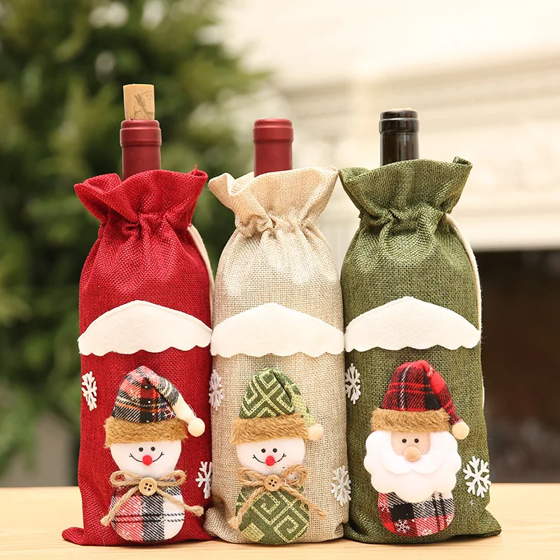 2021 wine bottle set wine bag linen christmas new champagne wine bottle set wine bottle bag table decoration