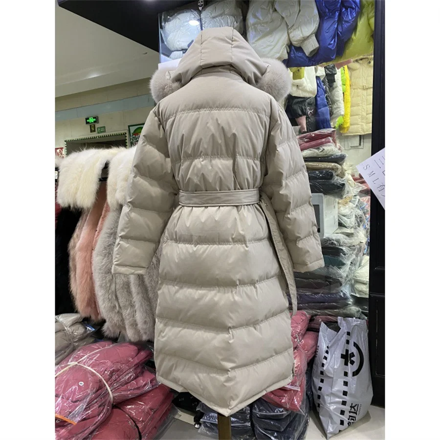 Fashion Outwear Winter Jacket Women Coat 90% White duck down Real Fox Fur Casual Outdoor Green Black Khaki Female Long Parker