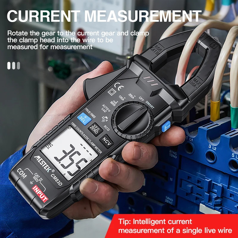 MESTEK CM83D Digital Clamp Meter True RMS DC AC Voltage Pliers Ammeter  Ampere NCV Ohm Tester Multimeter Electrician Tool