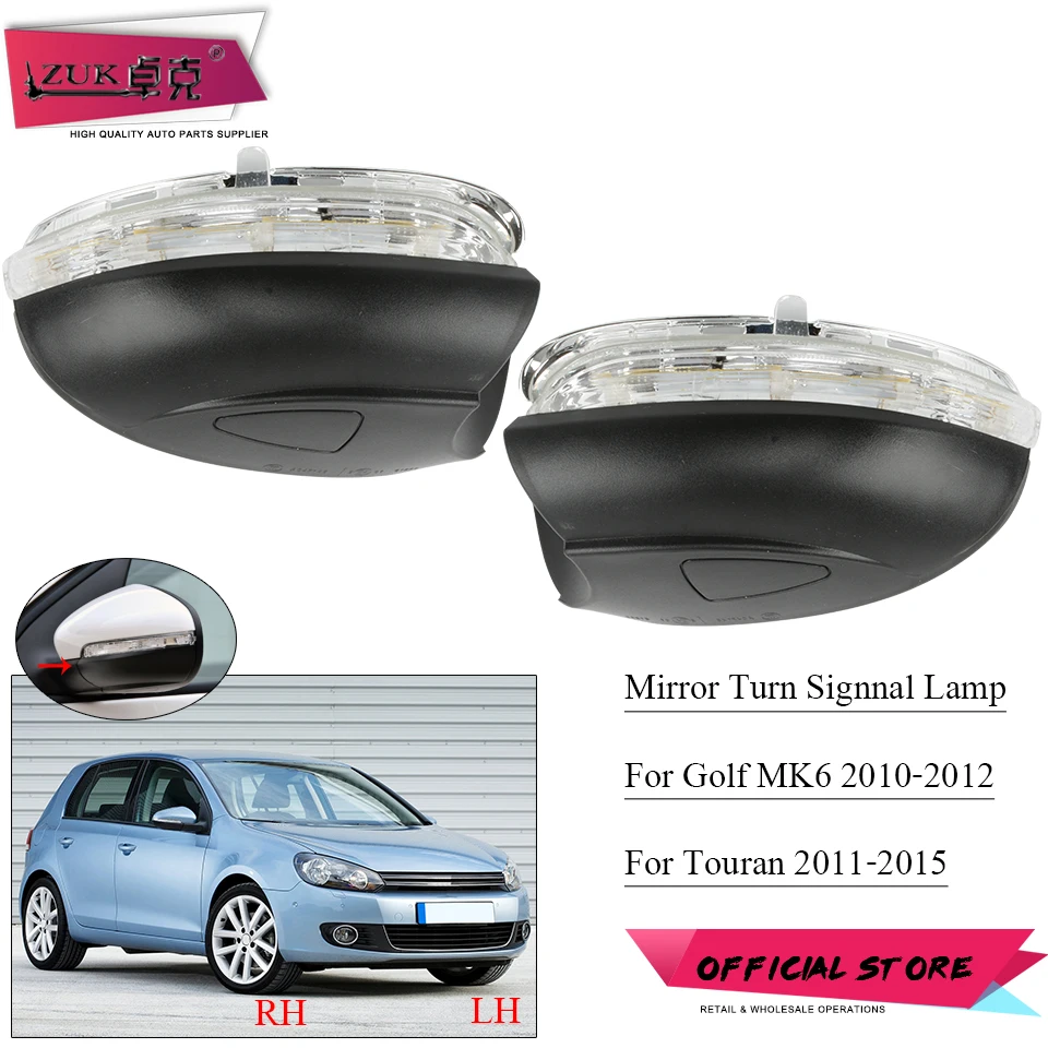 

ZUK 2PCS Outer Rearview Mirror LED Turn Signal Light Lamp Flasher For VW Golf 6 MK6 Touran Jetta Blinker Marker Indicator