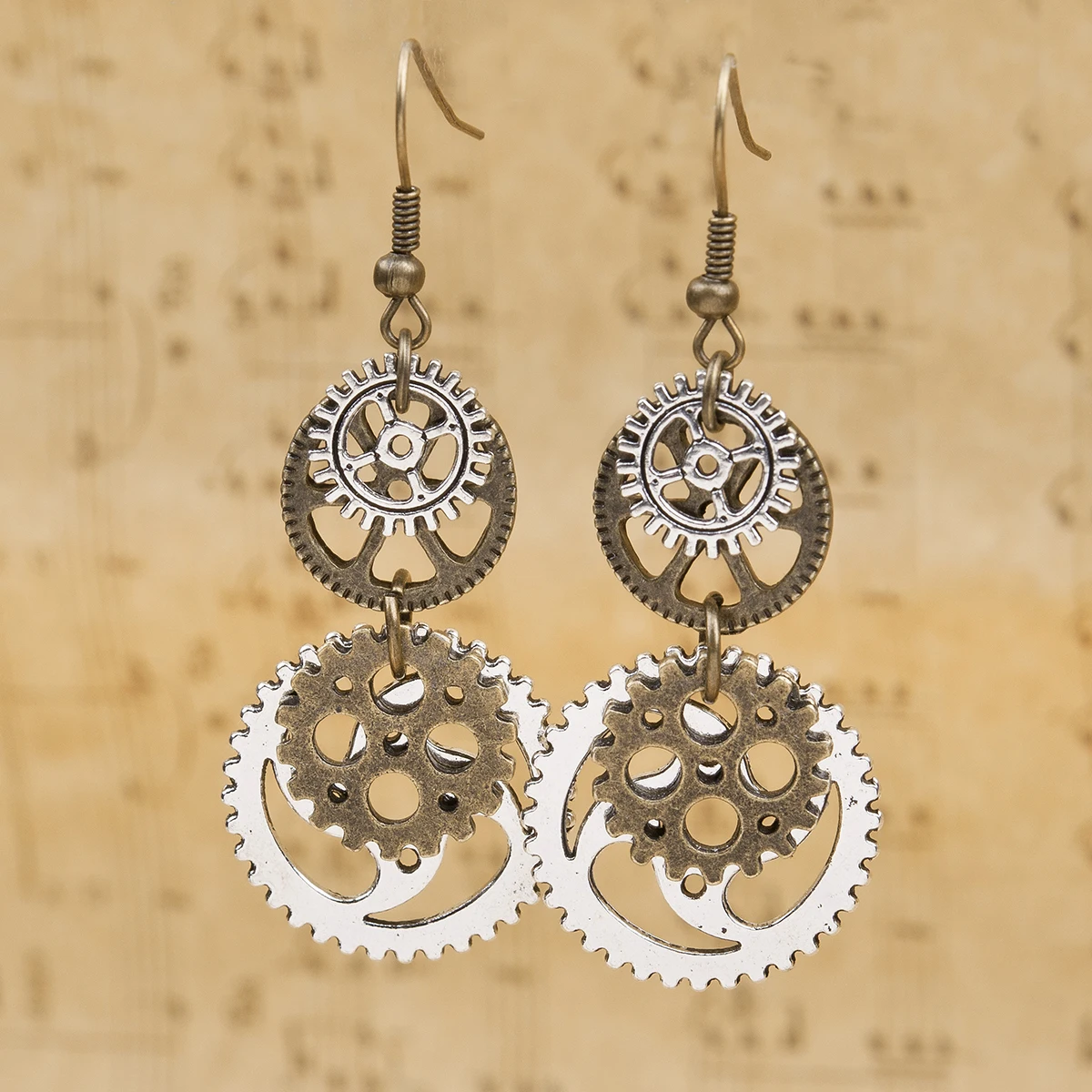 8seasons Alloy Gear Statement Steampunk Earrings Antique Bronze Pendant Earring Punk Gothic Jewelry Cool Women 6cm X2.3cm, 1Pair