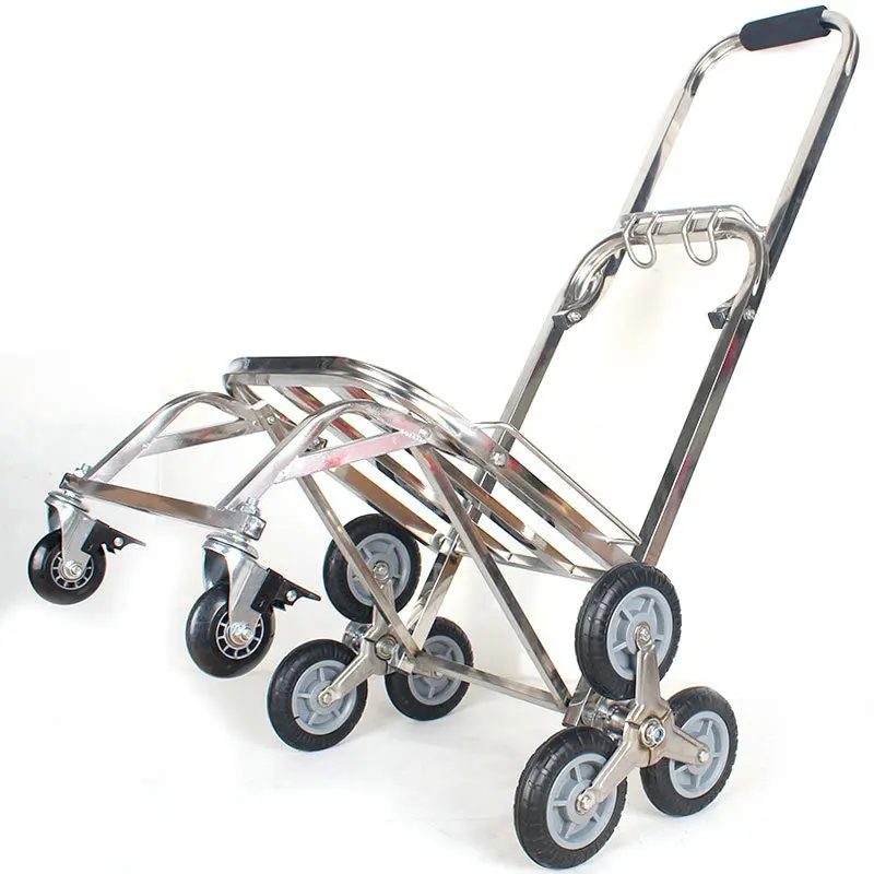 

Stainless Steel Stair-Slimbing Luggage Cart, Folding Portable Hand Truck Dolly, Eight-Wheel Trolley