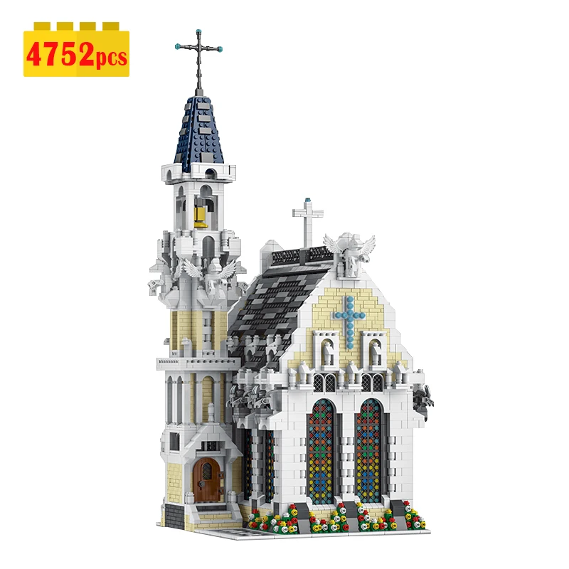 

MOC Medieval Church Building Construction Kit for Adults Retro City Street View Constructor Blocks Brick Assembling Kids Toys