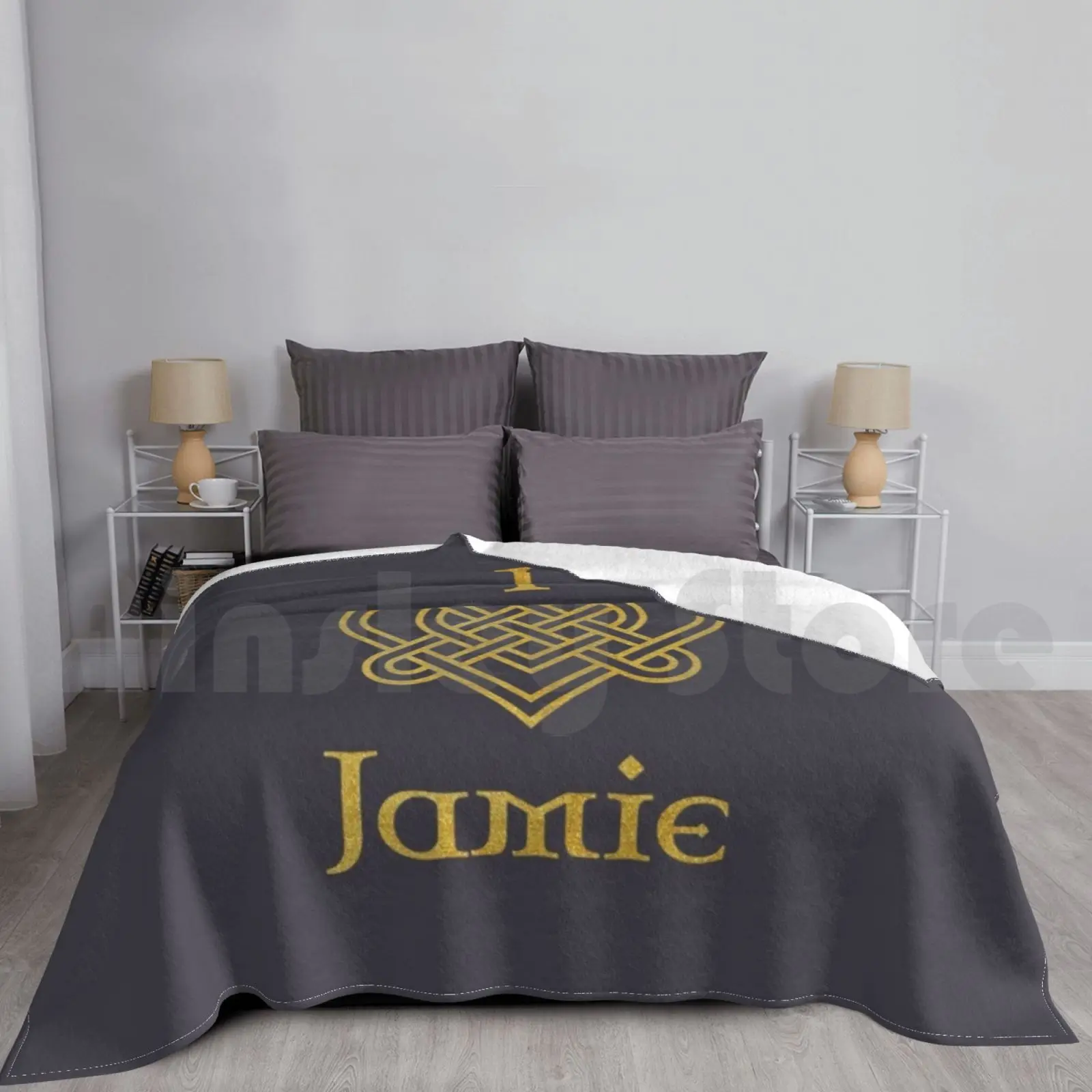 I Love Jamie Gold Blanket Fashion Custom Outlander Love Scottish Scotland Heart Fanart Sassenach Dragonfly Jamie