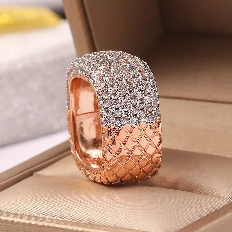 HOYON 14K Rose Gold Ring for Women\'s Jewelry Exquisite Anillos De Wedding Bizuteria Hip Hop Square Natural Diamond Ring for Men