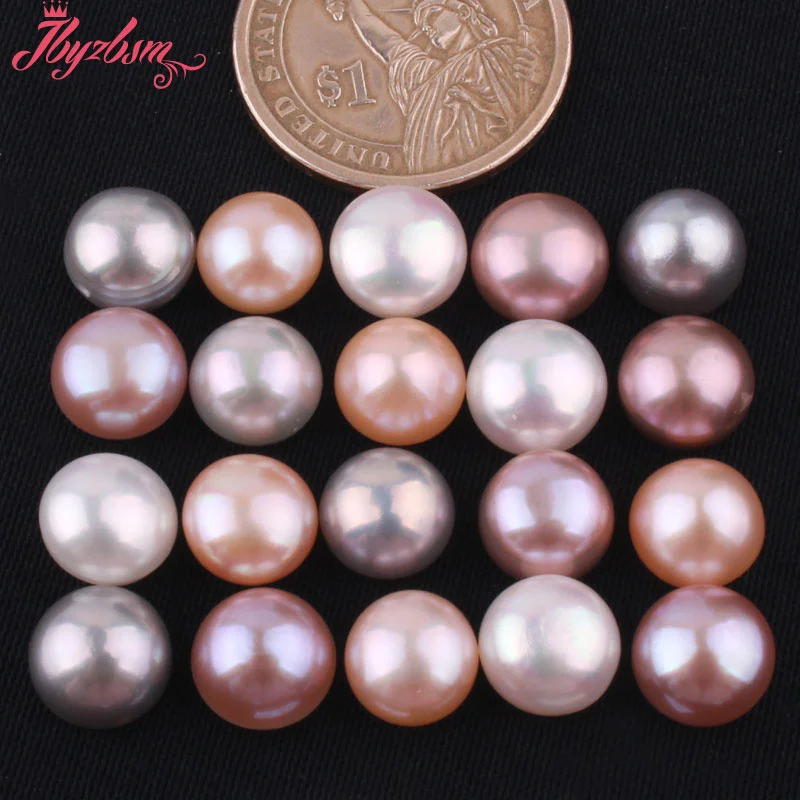 10mm 3A Grade Half Drilling Freshwater Pearl Button Beads Natural Stone Beads For Jewelry Making DIY Earring Fashion 1 Pair