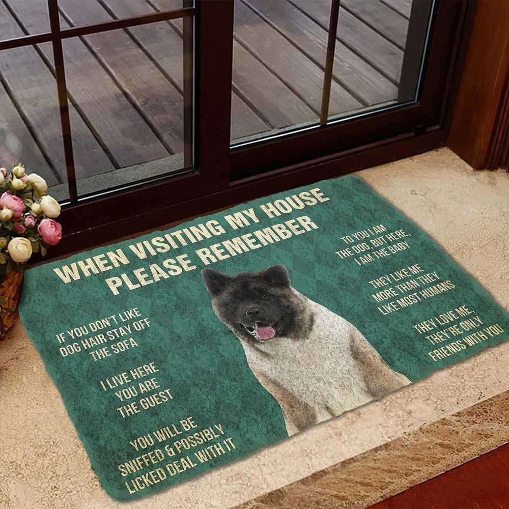 CLOOCL Please Remember Akita Dogs House Rule Custom Doormat Decor Print Carpet Soft Flannel Non-Slip Doormat Bedroom Porch