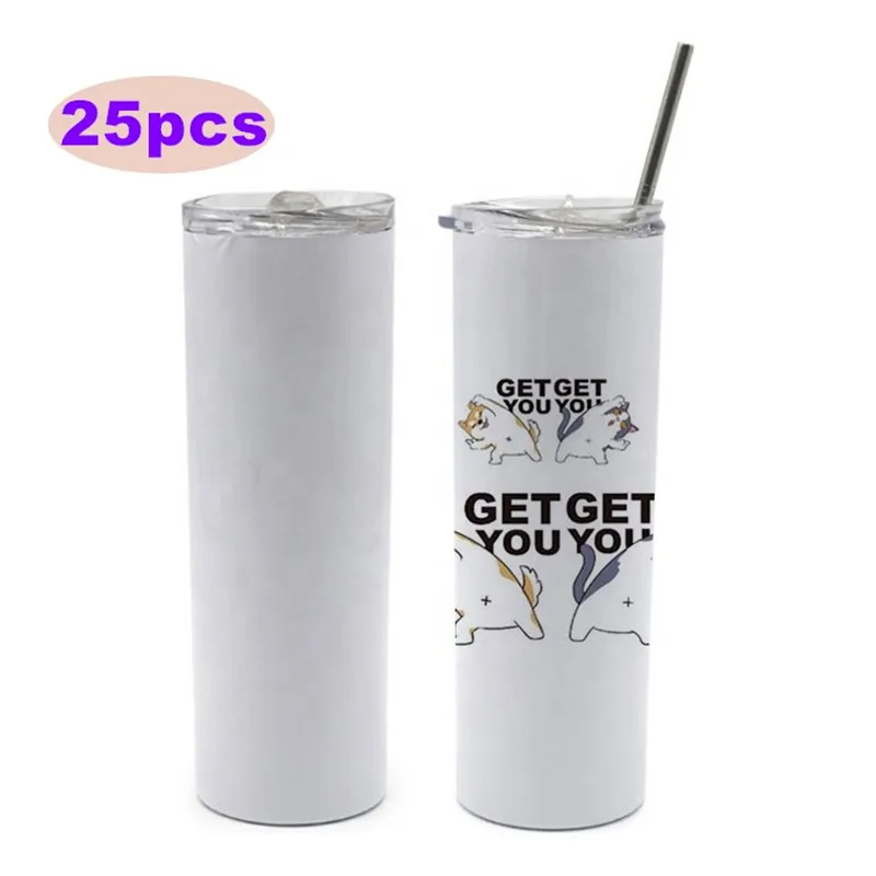 US/SPAIN STOCK 20oz 25PCS Pack Sublimation Blank White Skinny Tumbler Stainless Steel Bottle Double Wall Vacuum Travel Cup