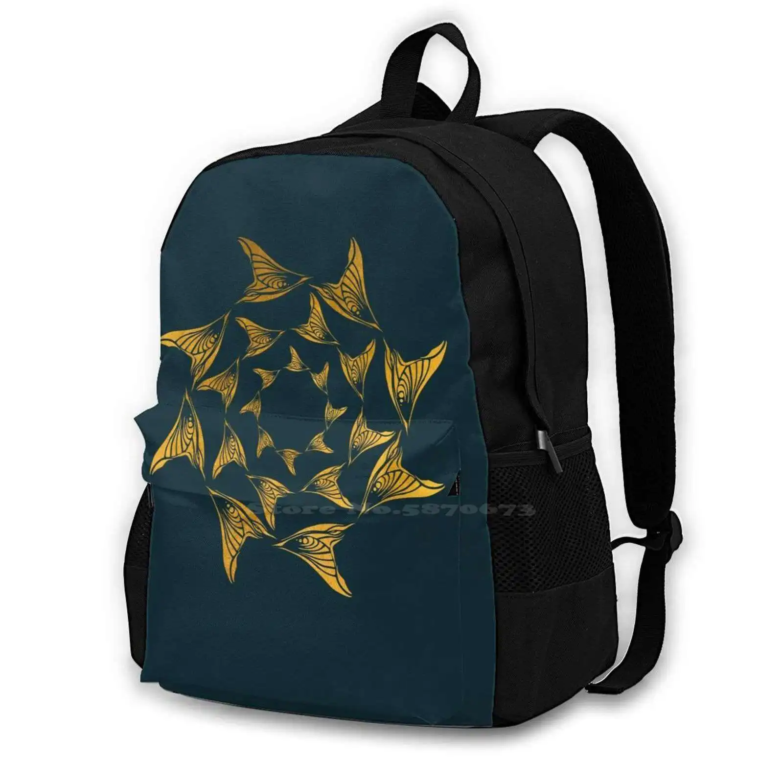 Gold Tribal Shell Circle Hot Sale Schoolbag Backpack Fashion Bags Tribal Shell Pattern Golden Retro Circle Dark Green Dark Blue