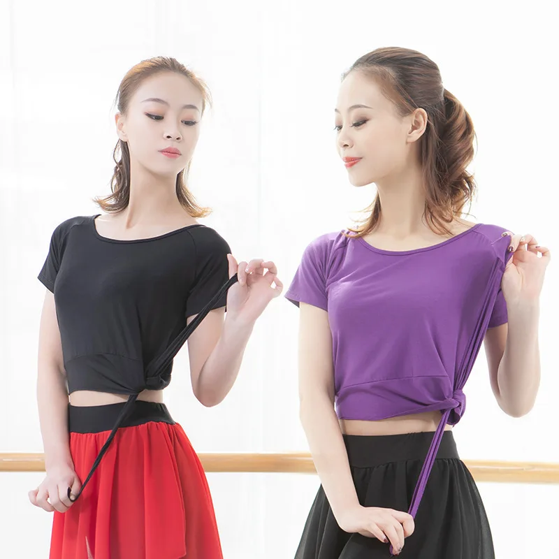 

Adult Modal Short Sleeve Oriental Latin Belly Dance Crop Top T Shirt Costume for Sale Women Dancing Clothes Dancer Wear Clothing