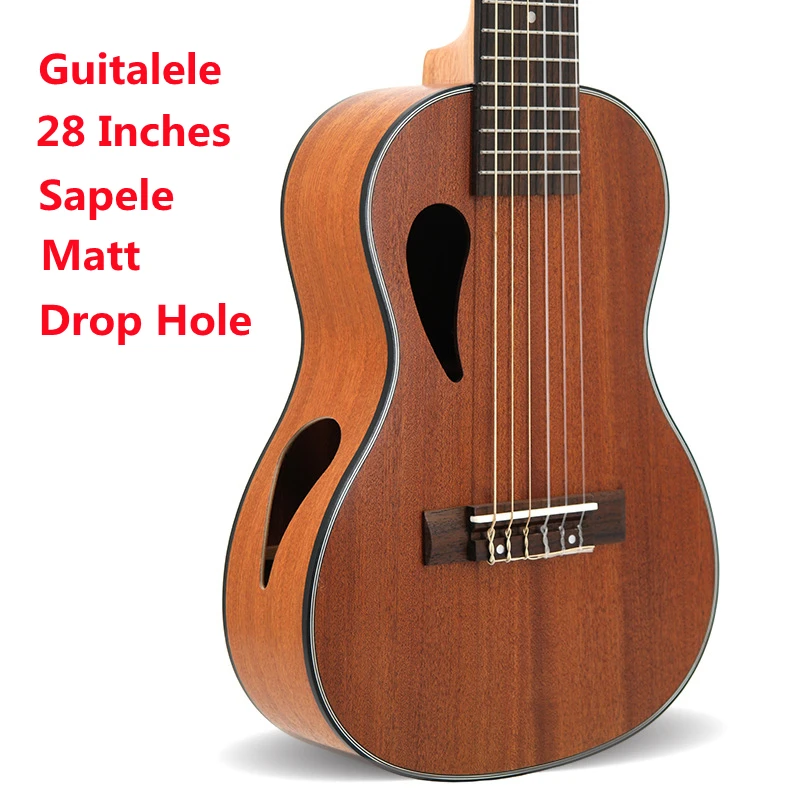 Guitalele 28 Inches All Sapele Drop Shape Mini Electric Baritone Acoustic Guitar 6 Strings Ukelele Install Travel Music Guitarra