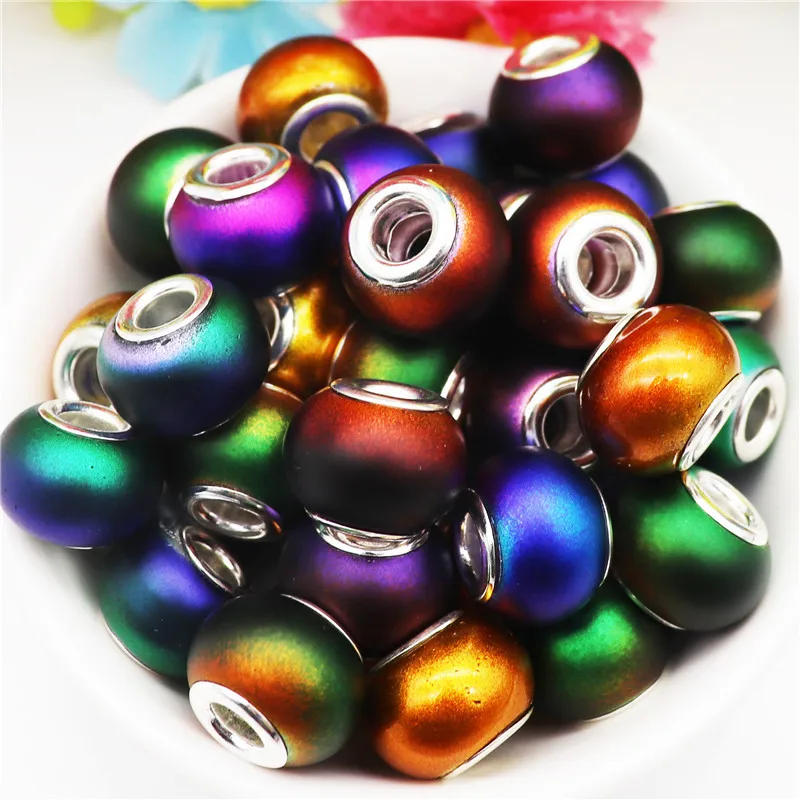 10Pcs 16mm Electroplate Glass European Beads Large Hole Beads Rondelle Bead with Silver Color Core for Jewelry Necklace Bracelet