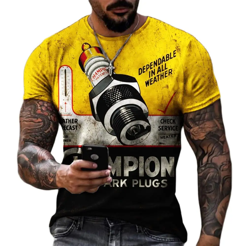 2023 Summer TEXACO Retro Style Casual 3d T-Shirt Street Fashion Men Monogram Printed Short-Sleeved Loose Oversized T-Shirt