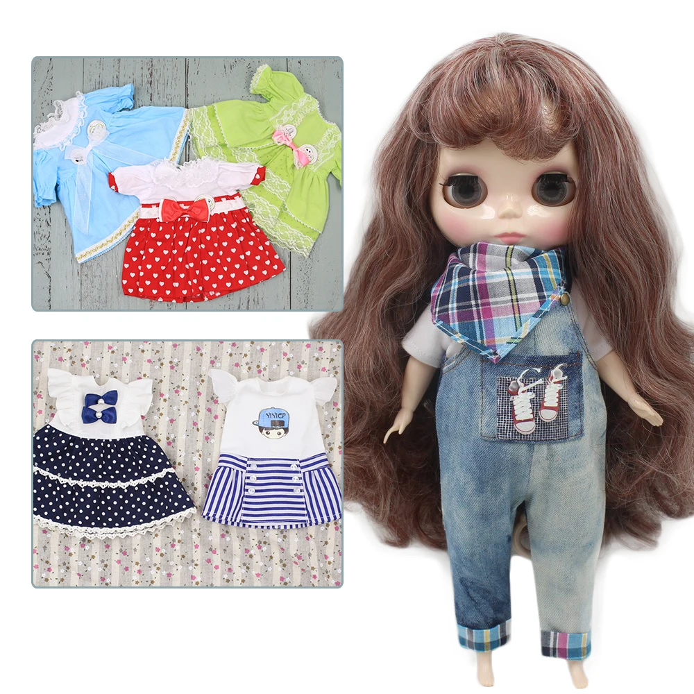 Outfit for Chubby Blyth doll Elegant dress and Cute overalls for Plumpy 1/6 BJD