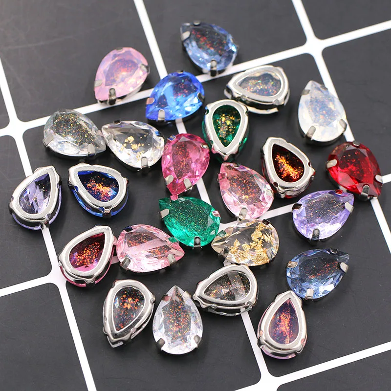 Weeding Decoration Water Drop Fancy Resin Sliver Claw Rhinestones Teardrop Strass Sew On Clothing Dress Jewelry Accessories