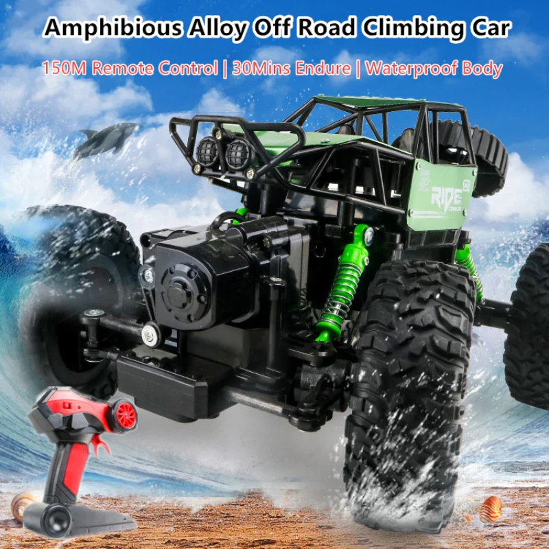 4WD Amphibious Remote Control Off-Road Vehicle Alloy 150M Distance 30Minutes Flight Time Climbing Electric RC Car Children's Toy