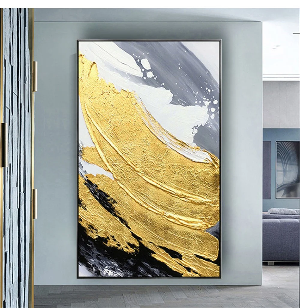 

Modern Interior Suspension Artwork Abstract Canvas Oil Painting Cuadros Thick Oily Golden Texture Wall Art Living Room Decor