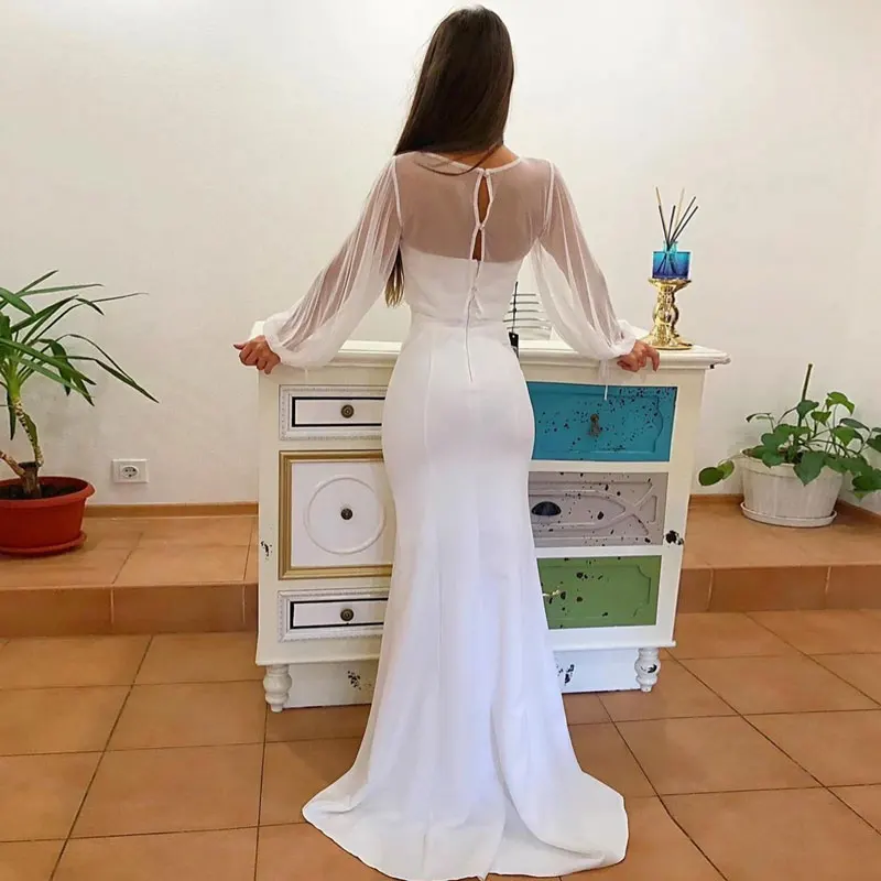 Suknie ślubne w nowym stylu Mermaid długie bufiaste rękawy suknie ślubne szata De Soirée De Mariage suknie ślubne Vestido De Noiva