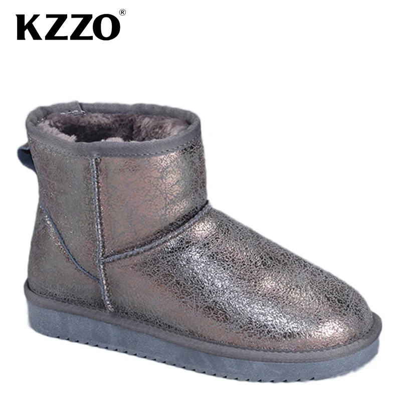 KZZO Australia Classic Waterproof Genuine Leather Ankle Snow Boots For Women 100% Natural Wool Lined Winter Warm Shoes Non-slip