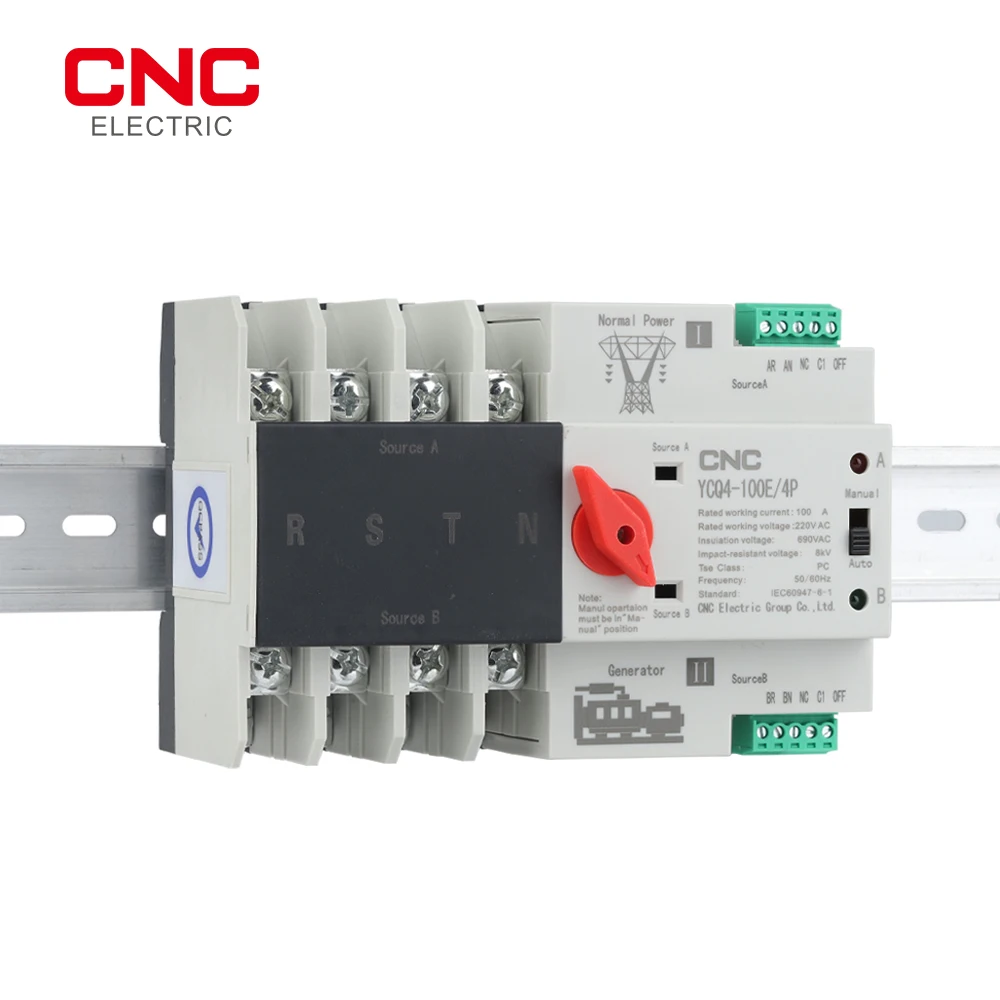CNC 3 Phase Din Rail ATS Dual Power Automatic Transfer Switch Electrical Selector Switches Uninterrupted Power 4P 63A/100A
