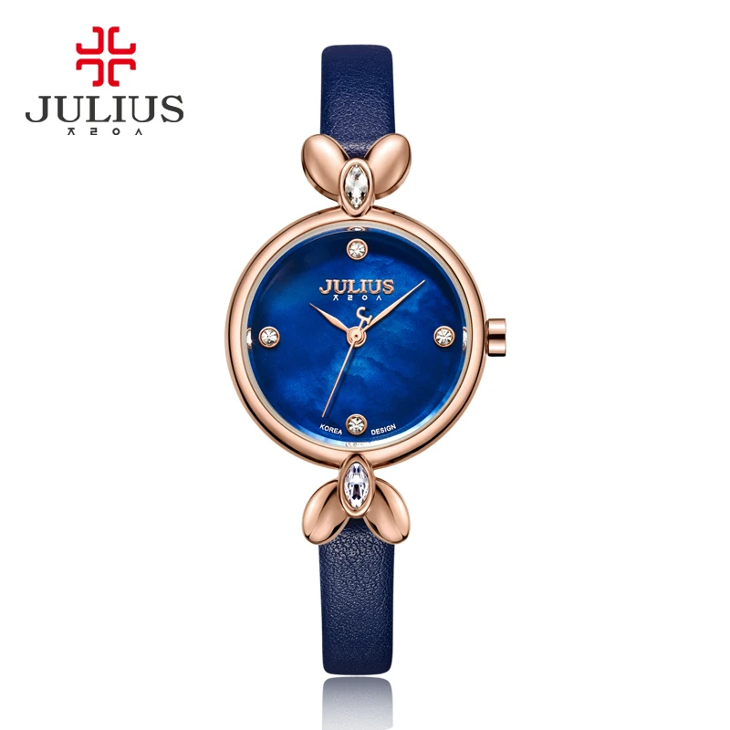 

Hot Julius Lady Women's Watch Elegant Rhinestone Mother of Pearl Fashion Hours Luxury Dress Bracelet Real Leather Girl Gift Box