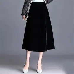 Chic Velvet A-Line Skirts New 2021 Autumn Winter High Waist Women'S Long Skirts Korean Style Elegant Black Midi Skirts Female