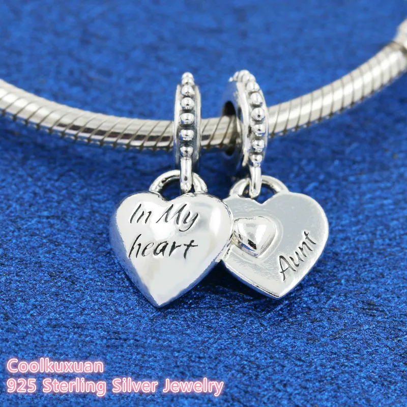 

Aunt & Niece Split Heart Dangle Charm Original 100% 925 Sterling Silver beads Fits Pandora bracelets Jewelry Making