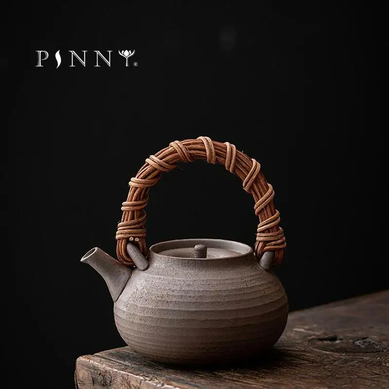 

PINNY 200ML Old Rock Mud Teapot Japanese Style Retro Ceramic Tea Pot Kung Fu Tea Service Hand Made Drinkware