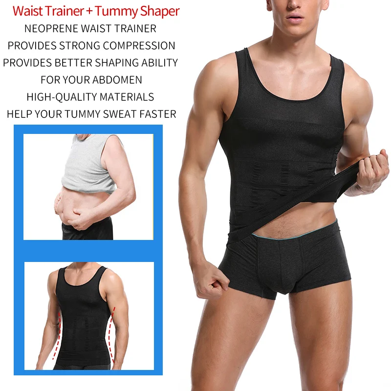 Compressie Shirt Mannen Afslanken Body Shaper Ondergoed Tank Top Fitness Houding Juiste Buik Abdominale Vet Reducer Vest XXXL