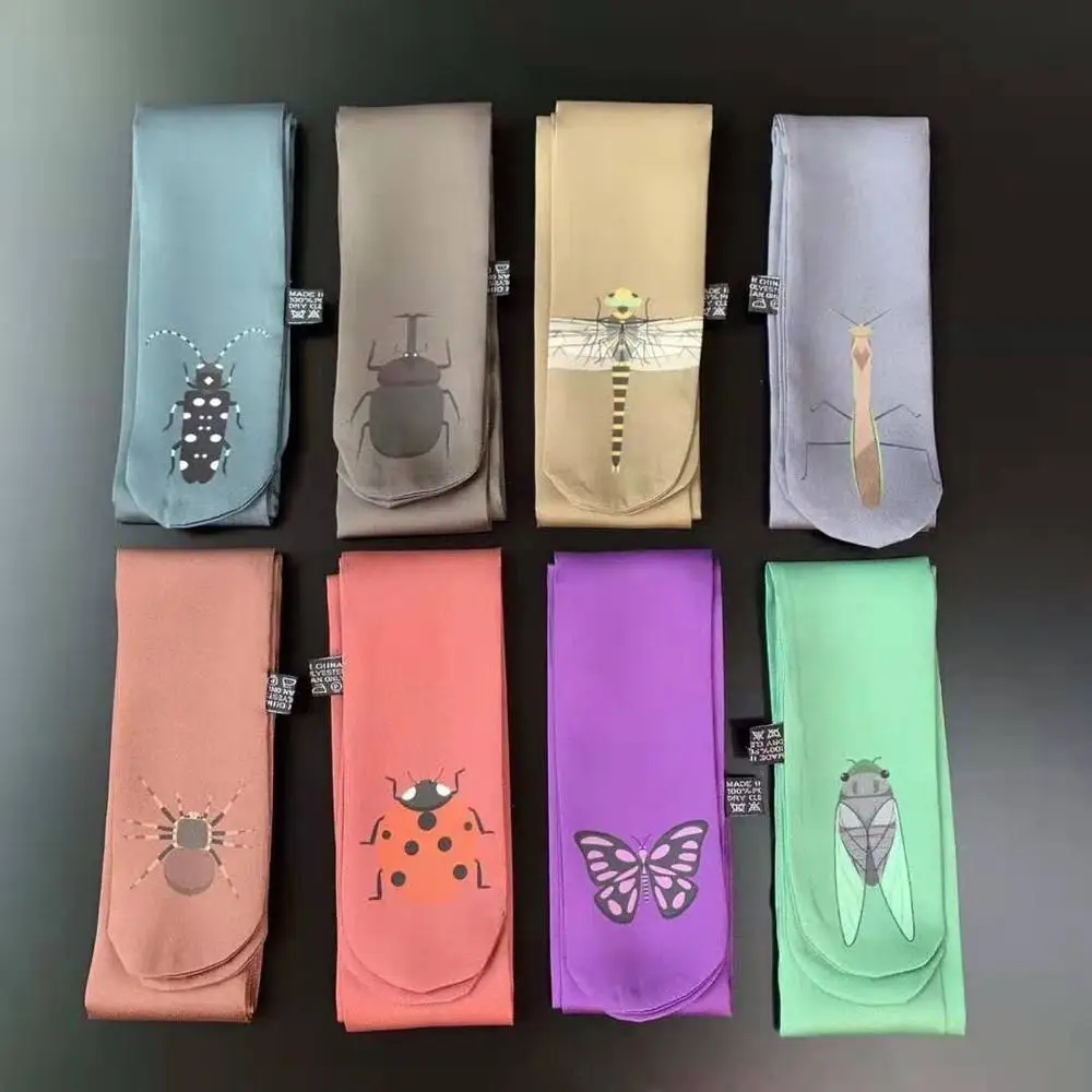 Small Silk Scarf For Women New Print Animal Cat Handle Bag Ribbons Brand Fashion Head Scarf Small Long Skinny Scarves Wholesale
