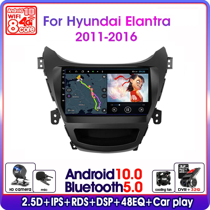 

Автомобильный радиоприемник Android 10 для Hyundai Elantra Avante I35 2011-2016, мультимедийный плеер, 2 din, GPS-навигация, плавающее окно, разделенный экран