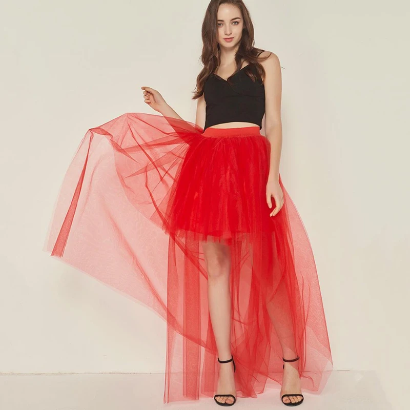 Tutu Skirt Women Mesh Midi Skirt Irregular Perspective Tulle Skirts Casual Gauze Swallowtail Skirt