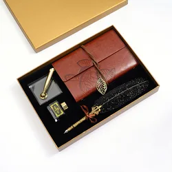 Vintage Dip Pen Kit Hand Book Feather Penholder Ink Student Gift Box Feather Pen School Supplies