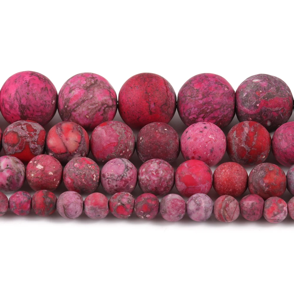 Natural Beads Matte American Turquoises Fuchsia Howlite Round Stone Bead for Jewelry Making DIY Bracelet Accessories 15\'\' 4-10mm