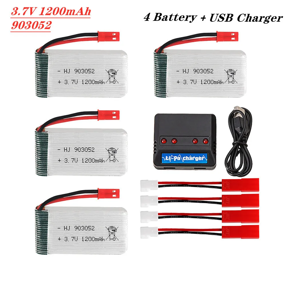 3.7V 1200Mah Lipo Batterij 903052 Jst Plug En 4 In 1 Lader Set Voor H11D H11C Afstandsbediening helikopter Vliegtuigen Batterijen