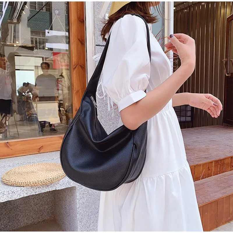 Women Fashion Casual Hobo Bags  Large Capacity Shoulder Crossbody Bag Female  Wide Strap Handbag Brand Trending Underarm Purse