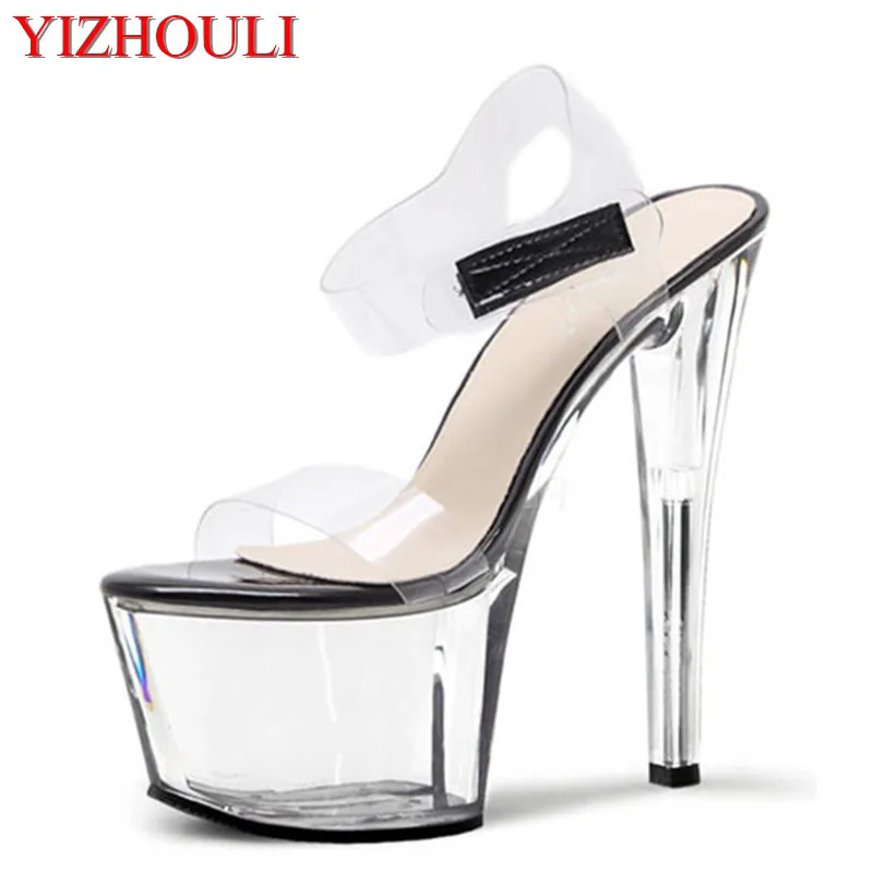 New sexy little dancing shoes, transparent sandals for nightclub performance, 17 cm high dancing shoes for banquet