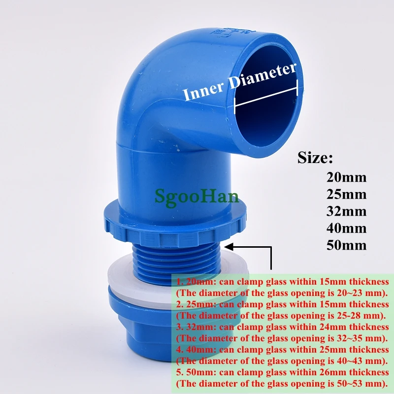 Conectores de drenaje de codo de acuario, tubería de PVC disponible en 5 tamaños, rosca de desbordamiento, suministro de tanque de agua, junta de