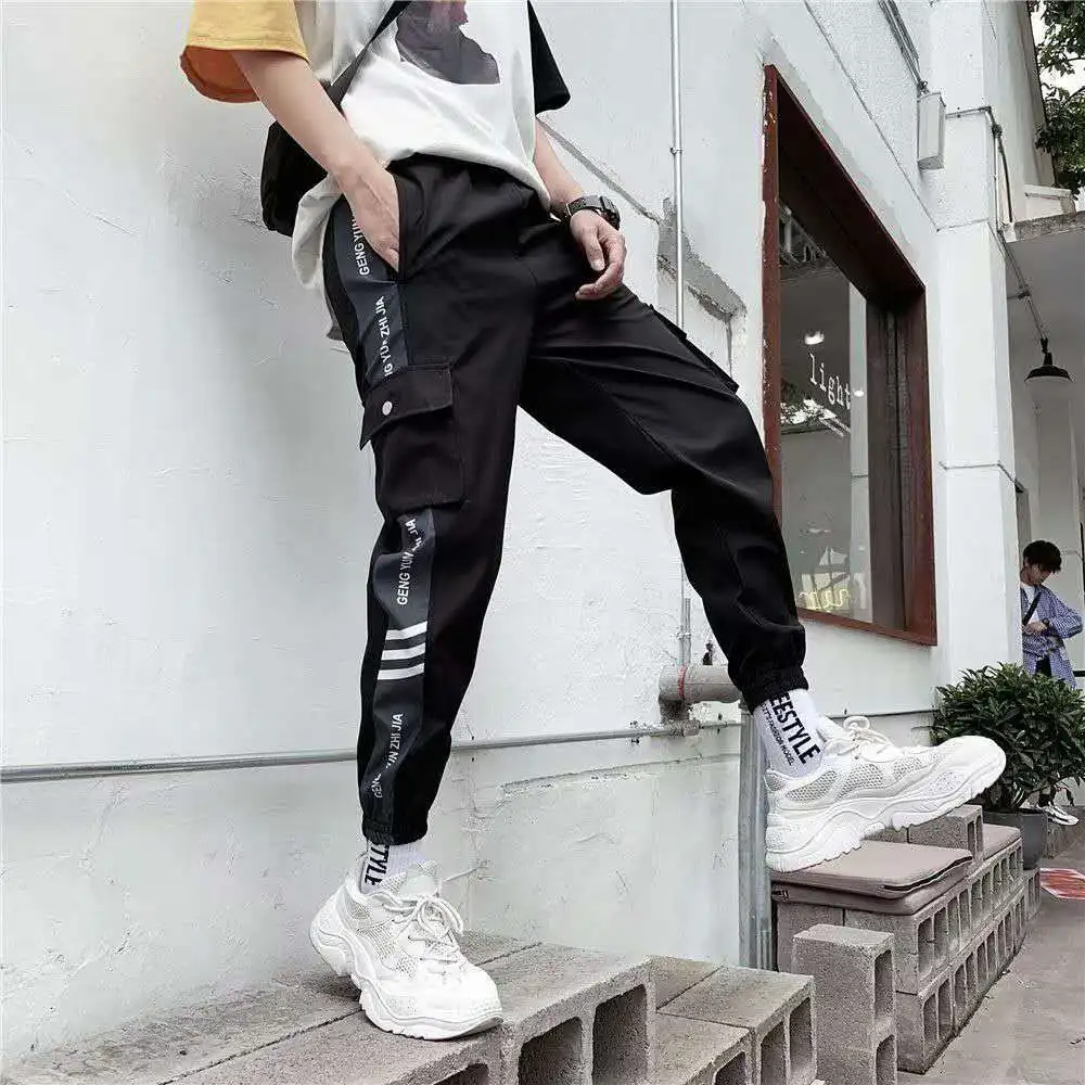 2020 uomini Hip Hop Streetwear Splice Pantaloni della Mutanda di Modo Maschio Casual Cargo Pant Pantaloni High Street Elastico In Vita Harem Uomo pant