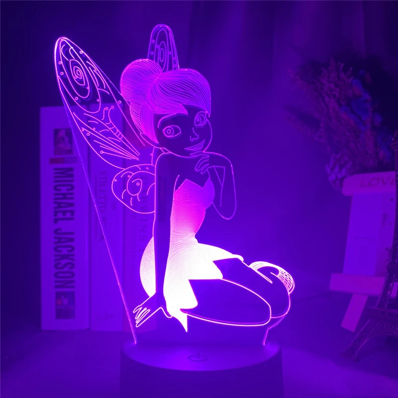 Fairy Tinkerbell Figure 3D Visual Light LED Night Light Princess Tinker Bell Home Decoration Color Changing Illusion Table Lamp