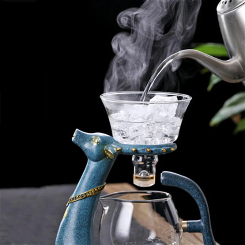 Full Automatic Creative Deer Glass Teapot, Heat-Resistant Infuser, Turkish Drip Pot, Heating Base for Tea Coffee Make, 220V