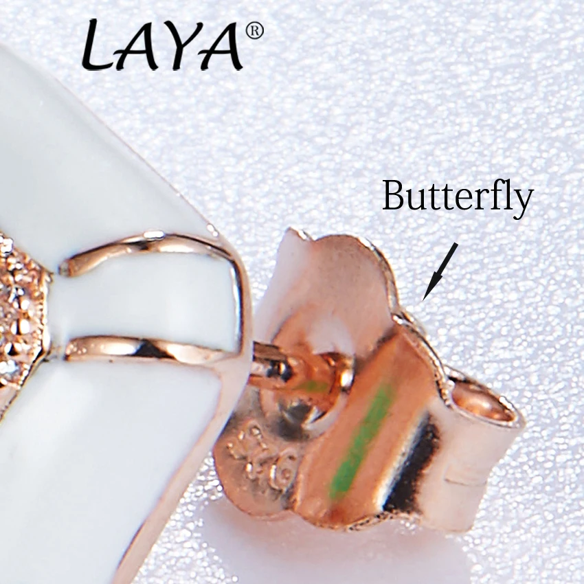 925 Sterling Silver Fashion  High Quality Zircon Created Crystal Glass White Enamel Stud Earrings  For Women's Wedding Jewelry