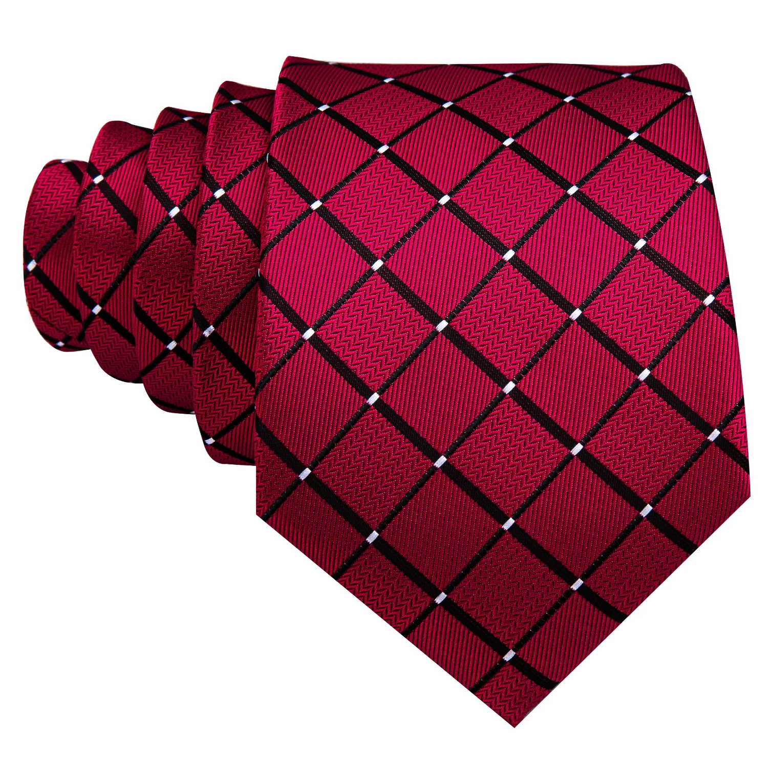 Barry Wang FA-6011 Conjunto de gravatas xadrez vermelho para homens, gravatas Jacquard de seda, lenço de casamento, abotoaduras, moda, 8,5 cm