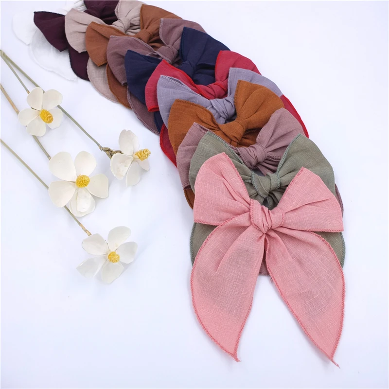 Hemmed Fable Bow Hair Clips Baby Girls Women Cotton Linen Bow Toddler Kids Velvet Large Tails Hair Bows Accessories Hairgrips