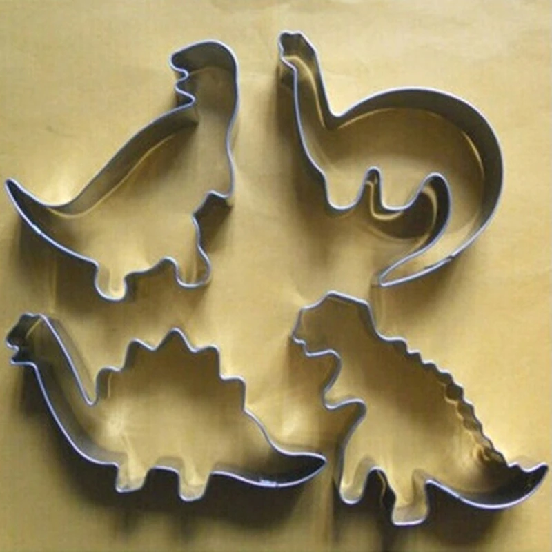 4 teile/satz silber edelstahl dinosaurier tier fondant kuchen keks cutter dekorieren form gebäck backen werkräume