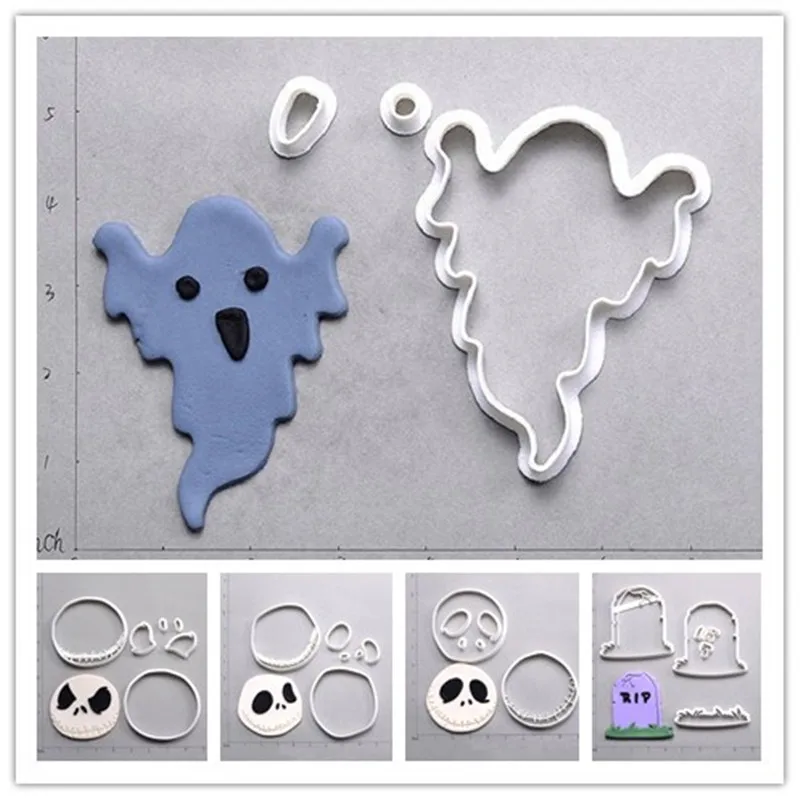 Halloween tombstone ghost Jack face RIP pastry cutters for fondant cake cupcake cookies 3D printed baking tools