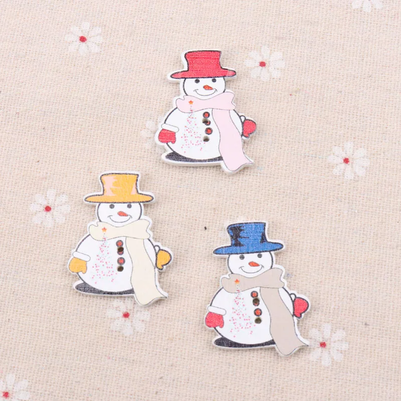 Wooden Mixed Christmas Snowman Pattern Buttons Scrapbook Collection Handmade Sewing Home Decoration DIY 35x26mm 20pcs