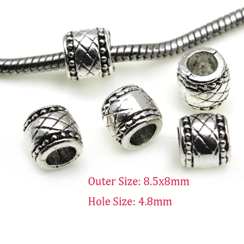 20pcs/lot Tibetan Silver Metal Big Hole Accessories Loose Tube Spacer Beads Handmade For Bracelet DIY Jewelry Making Supplies