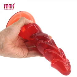 FAAK New See- Through Red Curve Penis With Suction Cup Animal Dog Dildo Ribbed G-spot Stimulate Sex Toys For Women Man Sex Shop